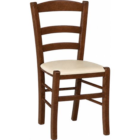Sedia da sala da pranzo Paesana in legno noce scuro con seduta imbottita beige (1/5)