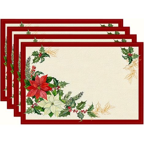 4er-Set Weihnachts-Papier-Tischsets, rote Blätter, weihnachtliche Einweg-Tischsets, 45 x 30 cm, Papier-Tischsets, Weihnachtsdekoration für Küche, Feiertage, Partys (1/5)