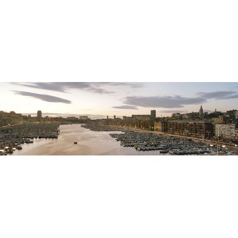 Tableau sur toile port au crepuscule 30x97 cm - Impression sur Toile Murale Décorative - Image imprimée en HD sur Toile - Toile sur Châssis en Bois FSC - Fabriqué en France (1/4)