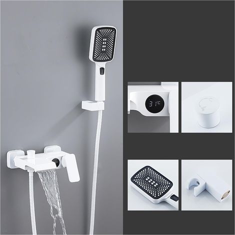 Ensemble de douche mitigeur thermostatique intelli Ensemble de douche numérique de salle de bain , mitigeur de baignoire cascade robinet de douche gris pistolet chaud et froid , robinet de douche à te (1/5)