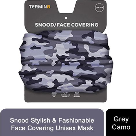 Termin8 Unisex Multifunctional Snood and Face Covering Mask, Grey Camo (1/5)