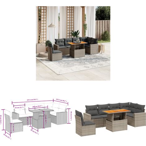 7-tlg. Garten-Sofagarnitur mit Kissen Grau Poly Rattan - Gartenmöbel Set - PE-Rattan Möbel - Outdoor Lounge - Gartenlounge - Terrassenmöbel - Home & Living (1/3)