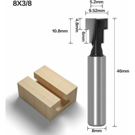 Fraise à rainurer en T, lame de routeur avec queue de fraise, fraises à bois, fraises à défoncer en T, routeur à rainure en T, outil de menuiserie T-Slot (8mm) (1/3)