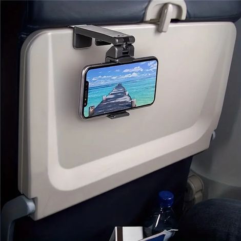 Support téléphone portable pliable pour voyage, rotatif pour train et avion, fixation pour siège (1/5)