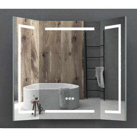 Eiffel Art Construction – Miroir triptyque rectangulaire LED 80x120 cm – Épaisseur 5 mm – Cadre aluminium – Variateur d'intensité et de couleurs – IP44 (1/5)