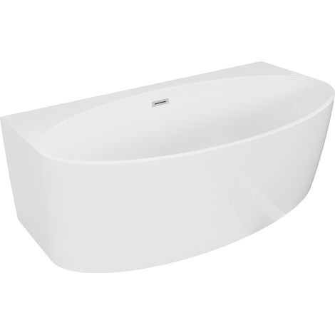 Mexen Bruna bañera independiente adosada 150 x 82 cm, blanco brillo, rebosadero níquel cepillado - 52731508200-97 (1/3)