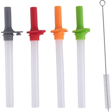 Lot de 4 pailles avec valve, goupillon, plastique silicone, étanche, pour gobelets enfants