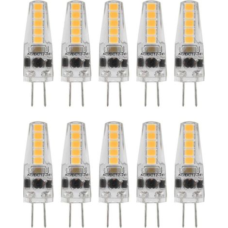 10pcs G4 LED Bulbs, 2W 3000K AC 12-24V Dimmable Bulbs for Chandelier Ceiling Light Table Lamp Warm White (1/4)