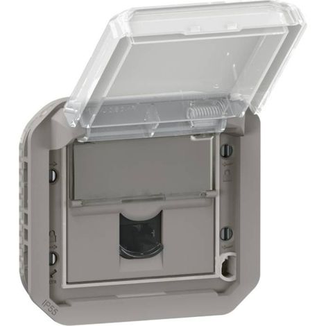 Legrand – Prise RJ45 catégorie 6 FTP étanche à volet Plexo IP55 – Finition gris – LEG069569L
