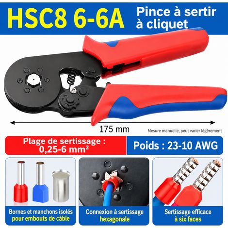 Pince à sertir HSC8 6-6A 175 mm 0.25-6 mm² en acier à haute teneur en carbone 6-6a 175 0.25-6 2 700 g – Livraison gratuite