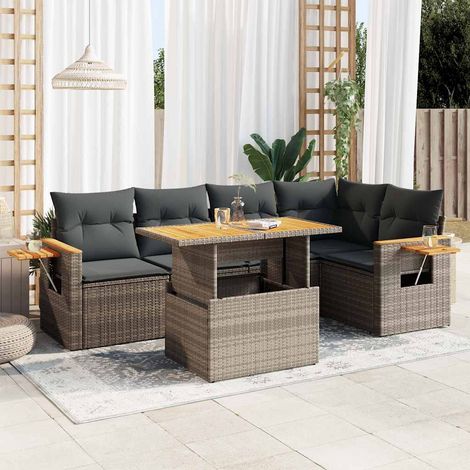 vidaXL Set sofás jardín y cojines 6 pzas ratán sintético acacia gris (1/5)