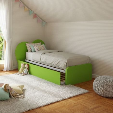 Letto singolo a cuore "Cupidor" con secondo letto estraibile - Verde mela