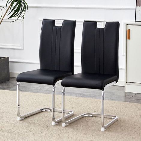 Lot de chaises 2 chaises matériau pu noir forme cintrée style industriel style moderne (1/5)