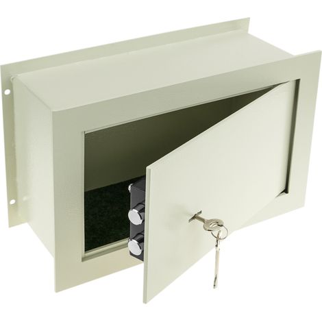 PrimeMatik - Coffre-fort mural de sécurité en retrait en acier à clé 36x15x23cm beige (1/5)