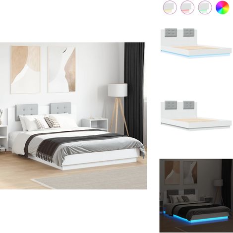 Bettgestell mit Kopfteil und LED-Beleuchtung Weiß 150x200 cm - Bettsystem - Holzbettfassungen - Doppelbett - Boxspringbett - LED Beleuchtung (1/5)
