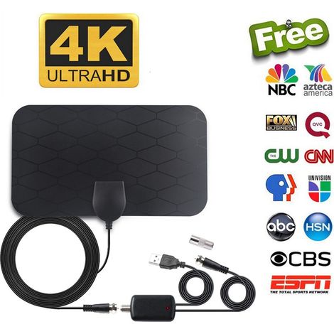 Antenne TV Numérique HD Intérieure/Extérieure 1080P - Portée 3000 Miles, Technologie DVB-T2 avec Amplificateur Intégré (1/4)