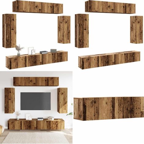 vidaXL 6-tlg. TV-Schrank-Set Wandmontage Altholz-Optik Holzwerkstoff (1/5)