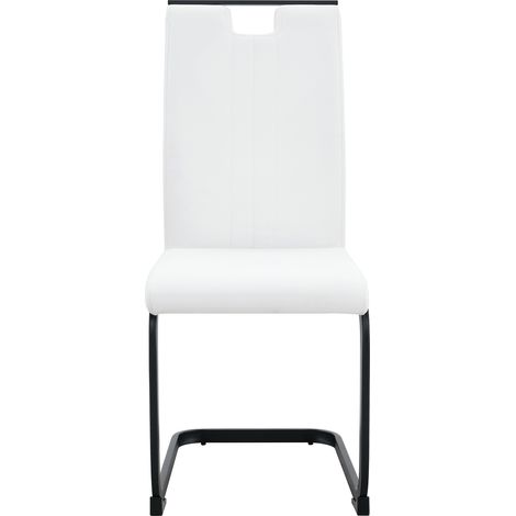 Ensemble de salle à manger avec table ronde imitation marbre et 2 chaises blanches en simili cuir au cadre en métal (1/5)