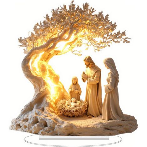 [Decoración de mesa] Escultura acrílica de Jesús y el recién nacido Árbol de la Vida (18,2 x 20 cm) para decoración de pared para toda la familia. (1/5)