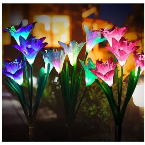 3 lampes solaires extérieures fleur, panneau solaire intégré, batterie rechargeable, lumière LED colorée, décoration jardin et pelouse