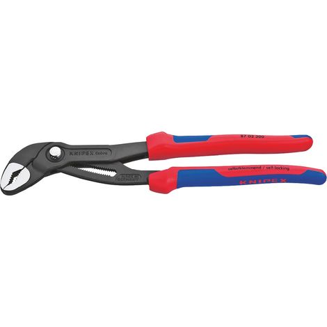 KNIPEX 87 02 300 Cobra® Hightech-Wasserpumpenzange mit Mehrkomponenten-Hüllen grau atramentiert 300 mm