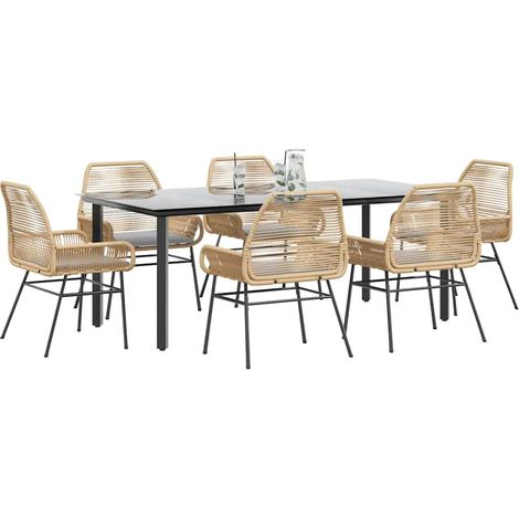 Ensemble à manger jardin coussins 7 pcs-Salon de jardin marron poly rotin verre 126425 (1/5)