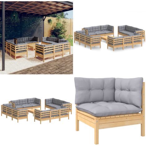 13-tlg. Garten-Lounge-Set mit Grauen Kissen Kiefernholz - Garten-Lounge-Set - Garten-Lounge-Sets - Home & Living (1/5)