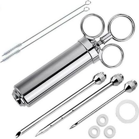 Seringue à marinade en acier inoxydable de 60 ml avec 3 aiguilles à rôtir, injecteur alimentaire pour injecter de la confiture de saumure de sauce barbecue dans du bœuf grillé, de la dinde, du poulet (1/5)