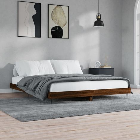 Lit double-200 x 200 cm, Cadre de lit, Lit adulte, Structure de lit chêne marron 200x200 cm bois d'ingénierie PDKEI17198 (1/5)