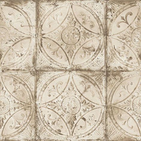 Galerie Rustic Traditional Floral Tile Wallpaper Beige Stylish Paste The Wall