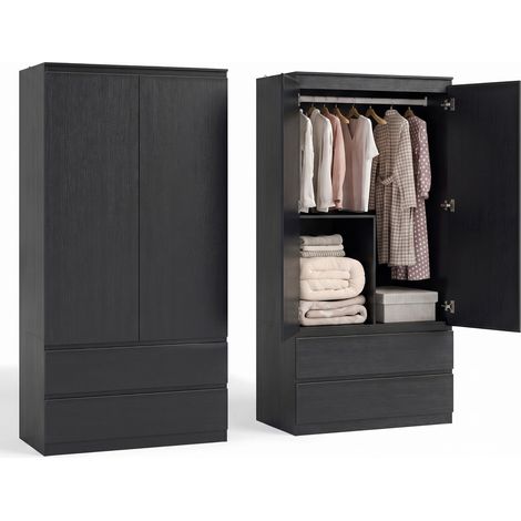 Armoire chambre 2 portes avec penderie et 2 tiroirs 90x50x180 cm (1/5)