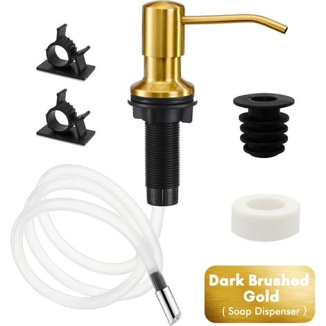 Distributeur de savon liquide pour évier de cuisine (Or brossé foncé) avec tube d'extension et pompe en acier inoxydable. Accessoires de salle de bain. Distributeur noir, savon doré. (1/5)