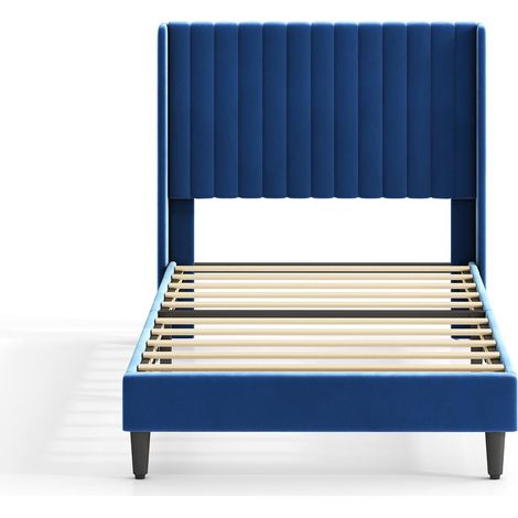 Upholstered Bed Frame with Cozy Button Tufted Headboard & Adjustable Height, Wood Slat Support CHARLIE SINGLE BLUE (1/5)
