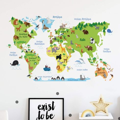 Stickers adhésifs Enfants Sticker Autocollant Carte du Monde Décoration murale chambres Enfants 90 x 145 cm (1/3)