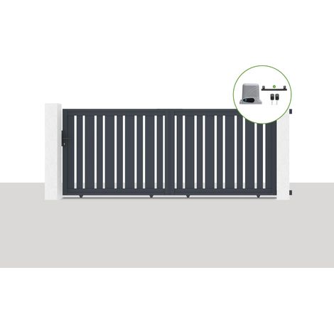 Pack portail coulissant électrique VEYMONT 350x140cm Gris + Motorisation RANGER C300 (1/5)