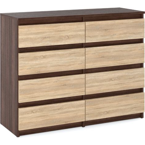 Commode enfant wenge 120 cm – 8 tiroirs – Panneau laminé – Verrouillage des tiroirs – Glissières à rouleaux (1/5)