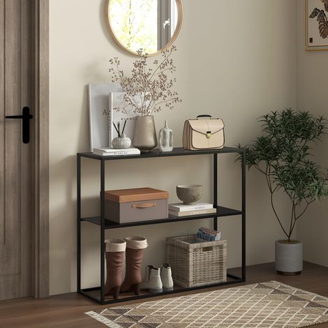 Mesa consola recibidor 2 estantes acero 90x30x75 cm OKMYHOME (1/5)