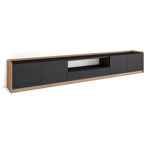 Skraut Home - Mobile TV Soggiorno, 310x37x50cm, Per TV fino a 80", Nero e rovere (1/5)