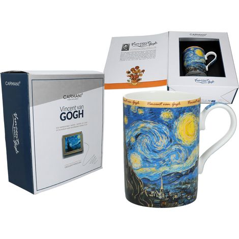 Tazza in porcellana con decorazione artistica "Notte stellata" di Van Gogh, ideale come regalo.