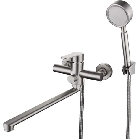 Wall Mounted Bathtub Faucet Shower Set with 1.5m Flexible Hand Shower Head Brushed Stainless Steel Shower Mixer Tap for Bathroom