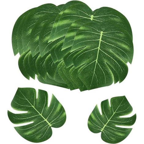 Lot de 24 Feuilles Artificielles Tropicales Décoration Plante Monstera Palmier Thème Jungle