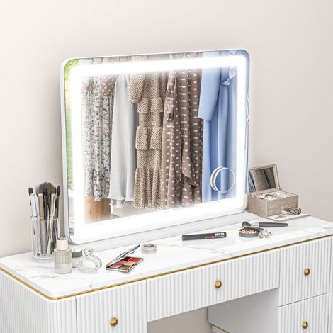 Espejo con luz LED, 3 modos de iluminación, aumento de 10x, puerto de carga USB y control táctil - 80 x 62 cm (1/5)