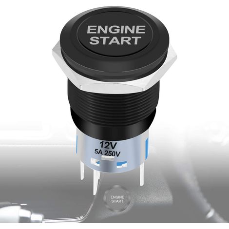 Sollbry Interrupteur de démarrage du moteur, interrupteur à bouton de moteur de voiture 12 V, interrupteur d'allumage de démarrage à pression avec lumière LED blanche pour véhicules automobiles (noir) (1/5)