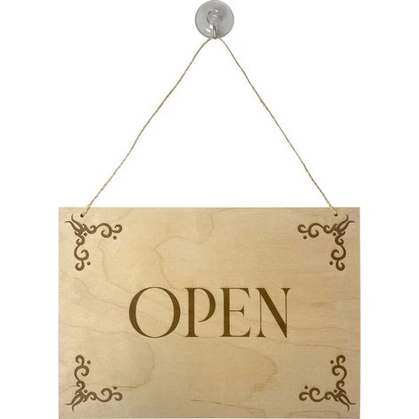 Panneau "OPEN - CLOSED" en bois brut format A4 avec fixation ventouse (1/5)