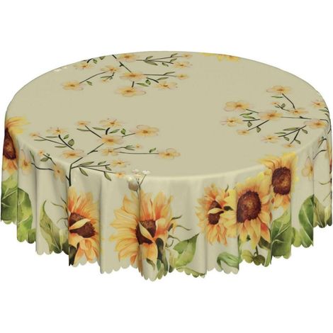 Tischdecke Rund 150cm Sonnenblumen Muster Abwaschbar Wasserdicht Outdoor