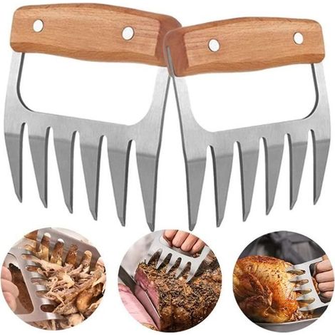 Pattes d'ours BBQ - Tiré porc - Acier inoxydable - Poignée en bois - Antirouille (1/4)