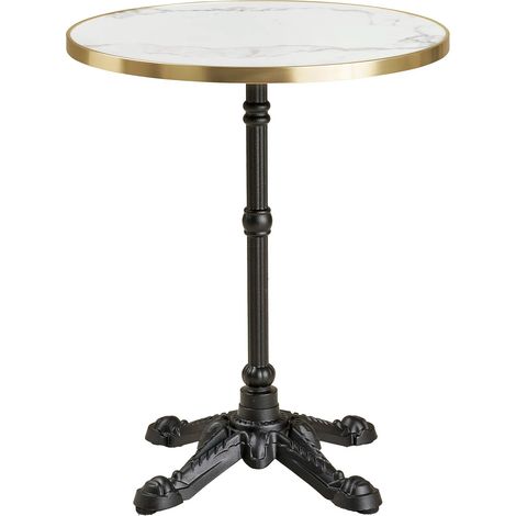 Table de bistrot ronde MAYORK Ø60cm – Plateau blanc aspect marbre, bord doré & pied métal noir (1/5)