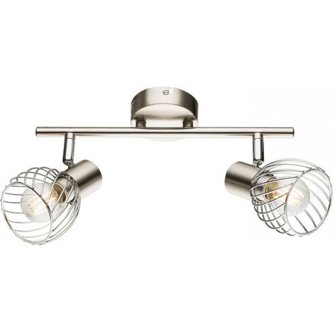 LED Deckenstrahler Silber 2-flammig mit Gitter Lampenschirmen, Breite 30cm