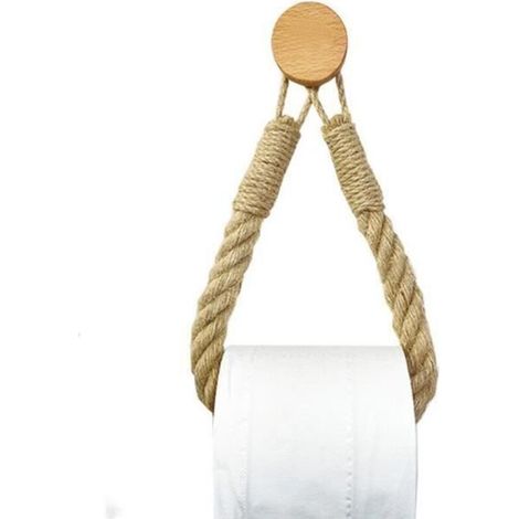 Porte-rouleau de papier toilette - B Style - Vintage - Corde de jute - Bois de hêtre - Multifonctionnel (1/4)