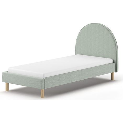 Lit 90x200 cm avec sommier en tissu bouclé vert clair - LUNA (1/5)